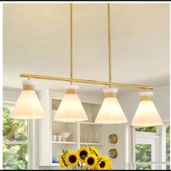 KAISITE 60-Watt 4-Light Gold Shaded Island Light with Frosted Glass Shades