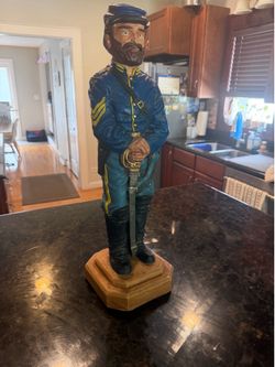 Vintage Statue of Union Army sergeant (Civil War era),body is chalkware, heavy, 23 in hi, $35