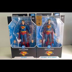 McFarlane DC Multiverse (Gold Label Battle Damage Superman) and (Standard)
