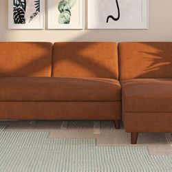 Novogratz Perry Sectional Storage, Convertible Sleeper, Camel Faux Leather Futon 2 box set , retail $970.28