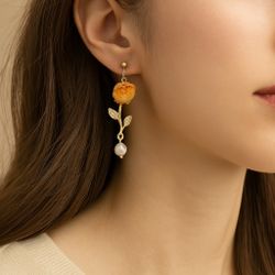 Boho Floral Dried Flower Earrings Real Rosebud Gold Pearl Drop Nature new
