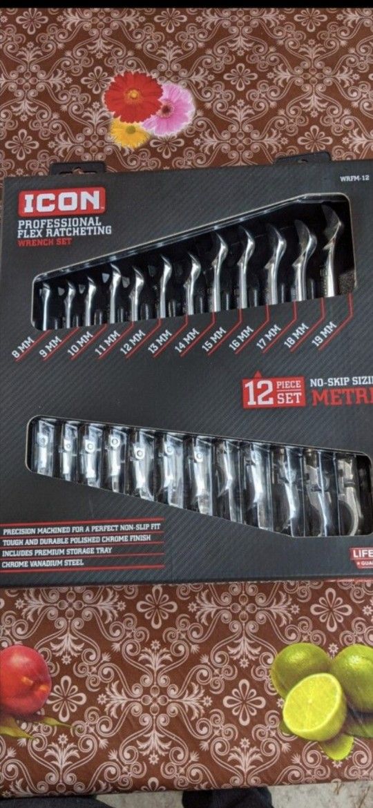 ICON Professional Flex-Head Metric Ratcheting Combination Wrench, 12-Piece