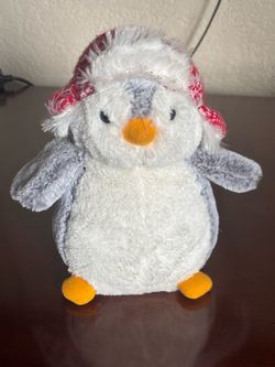 Aurora Plush Penguin with Red Knit Winter Trapper Hat - New Condition