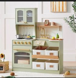 Tiny Land Kids Wooden Play Kitchen Set- Sage
