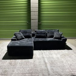 *Free Delivery* Black Corduroy Boneless Sectional Couch Sofa 