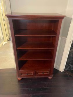Solid Wood Cherry Bedroom Set — Queen Bookcase Bed, Dresser & Bookshelf