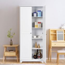 72” Tall Pantry Cabinet Kitchen Storage Cabinet Wood Cupboard with Shelves White