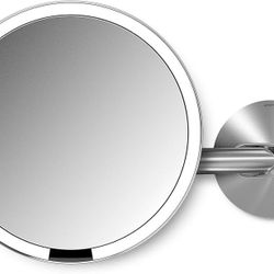 Makeup Mirror, 5x Magnification, Hard-Wired (100-240v), Stainless Steel, 8"