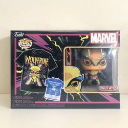 Wolverine black light T-shirt and funko pop combo. Size large.