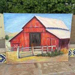 William K. Foster Red Barn Painting