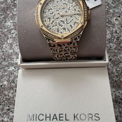 MICHAEL KORS Oversized Lennox Animal Pavé Gold-Tone Watch