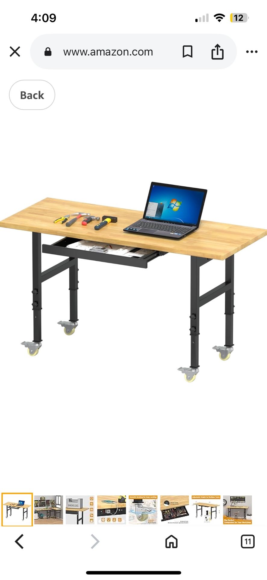 60" Work Bench with Storage, Adjustable Workbench with Drawers, Heavy-Duty Work Bench with Power Outlets, 3000 LBS Garage Workbench, Work Table with W