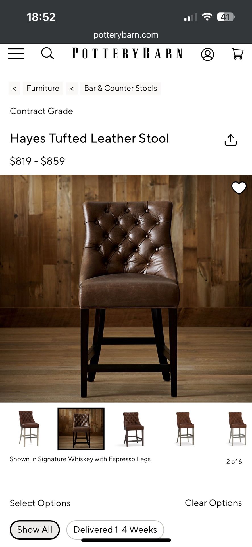 Pottery Barn Leather Bar Stool
