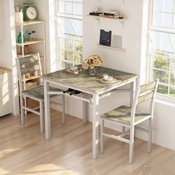 Small Dining Table for 2, Wooden Dinner Table with Storage, 3 Piece Farmhouse Square Dinette Set for Dining Room, Apartment, Small Space