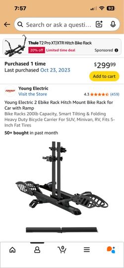Young Electric 2 Ebike Hitch Mount Bike Rack
