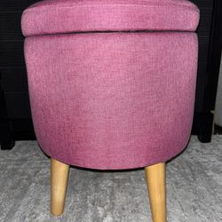 Round Storage Ottoman Foot Rest Chair - Small Stool Furniture Organizer and Seat with Wood Legs for Dorm, Living Room, Office, Closet, Vanity, Bedroom