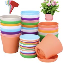 24 Pack 4 Inch Plastic Plant Pot with Saucers Flower Pots Planters Nursery Pots 