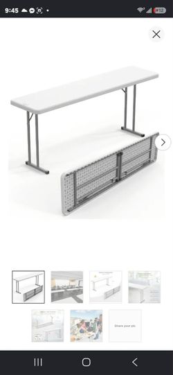 VINGLI 6 FT Narrow Folding Table,Premium Quality HDPE Material and Sturdy Metal Frame, Perfect for Buffet, Seminar, Party, Training, Home Work, White