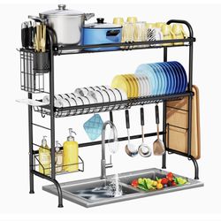 Over The Sink Dish Drying Rack, 2-Tier Steel Large Over The Sink Dish Rack with Utensil Holder Dish Drainers for Kitchen Counter
