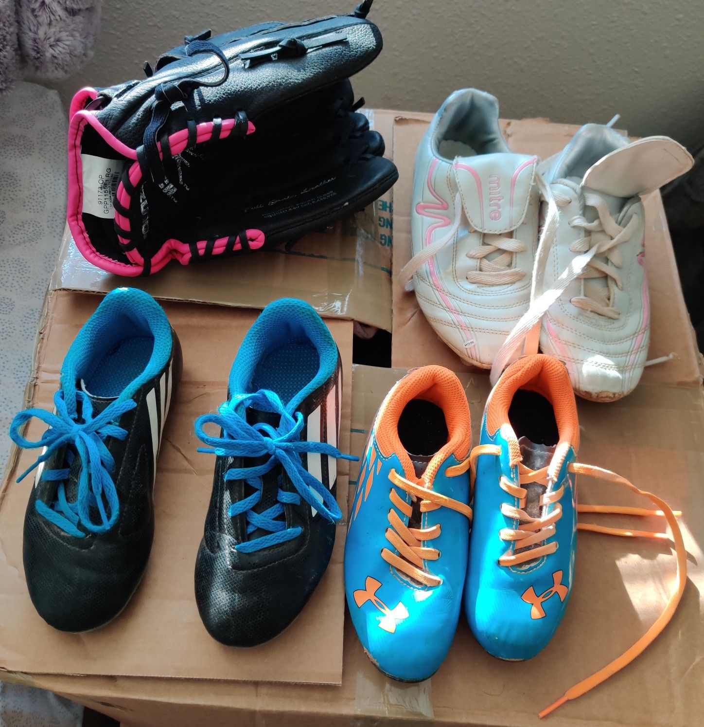 Kids cleats and glove