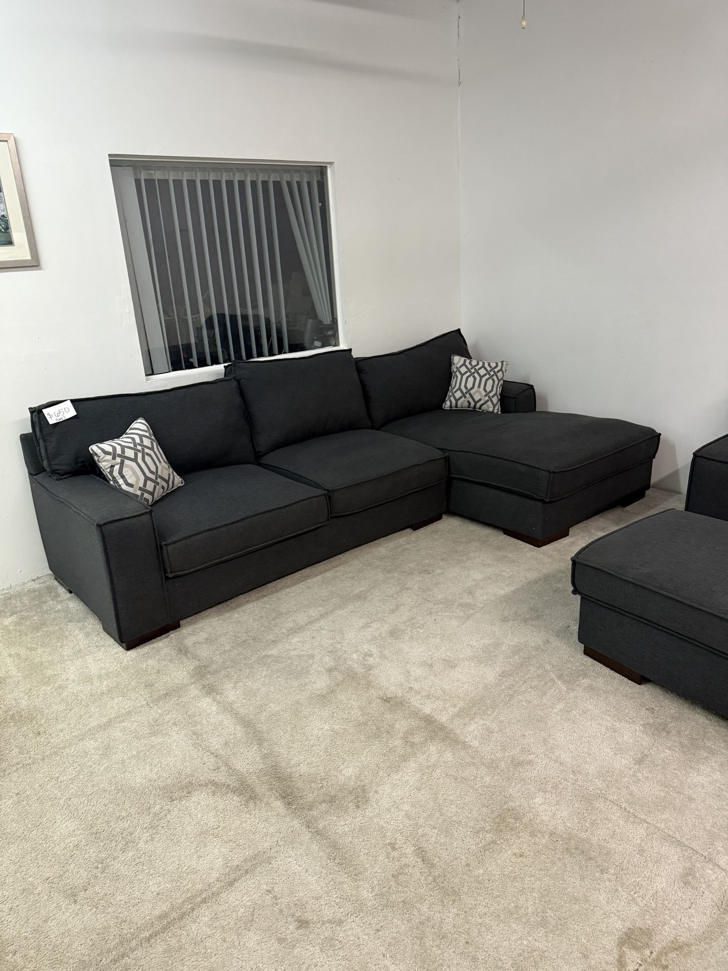 Dark Gray RAF Sectional w/ Chair & ottoman