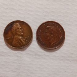 1940 no mint wheat back penny and a 1940 Canadian penny