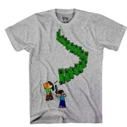 Boy's MINECRAFT Mine Creeper Walk T-Shirt, Gray, Size XL, Brand New