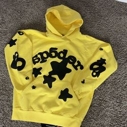 Sp5der Yellow Big Star Hoodie - size medium