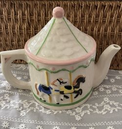 Vintage Coquette Style Carousel Themed Teapot