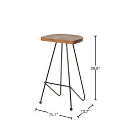  Black Backless Metal Bar Stool with Wood Seat  