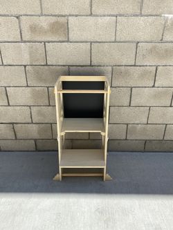 Collapsible Toddler Kitchen Step Stool w/Chalkboard, Safety Rail, & Standing Tower