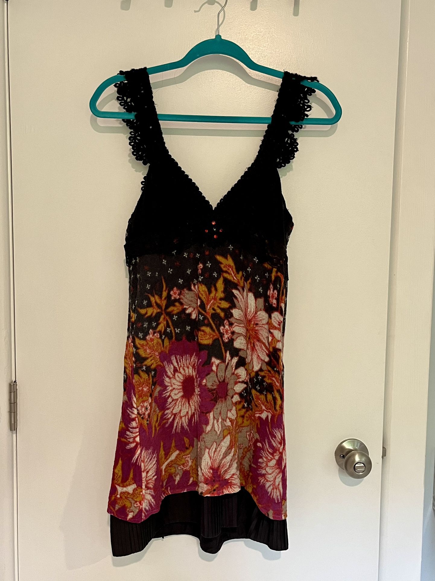free people women’s summer dress xs with wool overlay and cotton inlay with crocheted straps