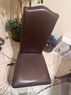 Brown Leather Dining Chair with Nailhead Trim