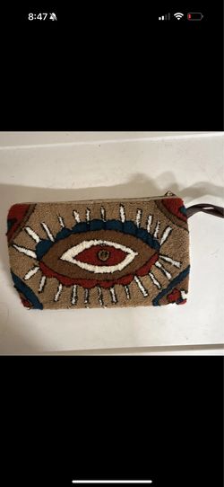 Evil Eye Embroidered Zip Pouch Wristlet