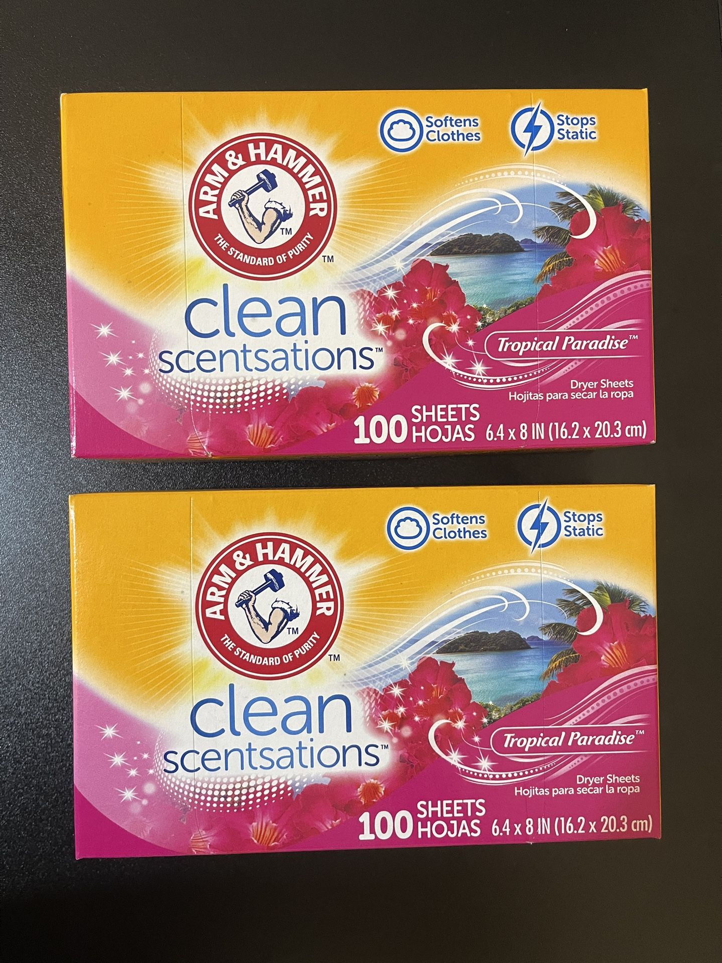 2pack ARM & HAMMER Fabric Softener Sheets, Tropical Paradise, 100 ct