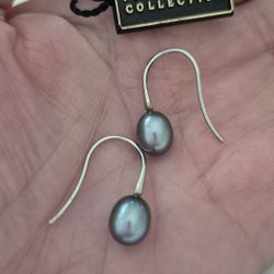 HONORA GENUINE BLACK PEARL STERLING SILVER EARRINGS
