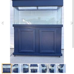 Large Fish Tank with Hard Wood Sturdy Stand 55 Gallon Fish tank dimensions: 48”(W)x12.5”(D)x21”(H) Total dimensions:51”(W)x15”(D)x59”(H） In good condi