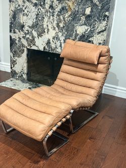 Gorgeous leather and chrome cantilever chair and ottoman