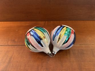 Pair of Modern Mica Sparkly Christmas Ornaments 3.5” tall x 2.5” wide