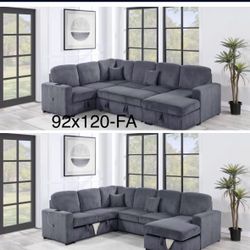$649-4Piece Convertible Sectional  Sleeper Sofa ,Chaise Storage ,Sofa Storage & USB Ports 98” x 103” x 61” x36”H