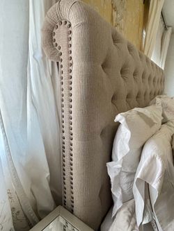 Upholstered sleigh king size bed with mattress and drum