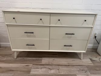 Living Spaces Alton White 6-Drawer Dresser - Mid-Century Modern