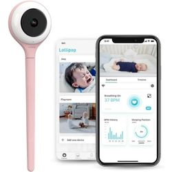 Lollipop Smart Wi-Fi Camera Baby Monitor – True Crying Detection, 2-Way Audio, Night Vision, Music, Mobile App | Cotton Candy