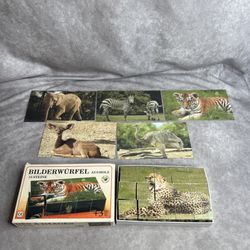 Bilderwürfel Wooden Animal Puzzle 15 Blocks Czech Made +5 Cards Vintage