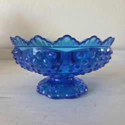 Vintage Gorgeous Fenton Hobnail Federal Blue Pedestal Candle Holder Bowl (Holds 6 Candles)