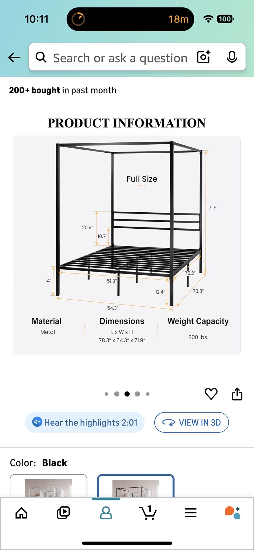 Just the Full Size Canopy Bed Frame with Blackout Hanging Curtains