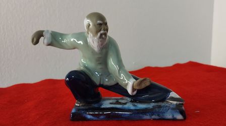Chinese Mudman Glaze Ceramic Tai Chi Position Figurine Statue 4.5" Tall.