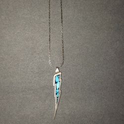 Sterling Silver Lightning Bolt with Crushed Inlay and Chain