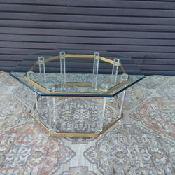 Vintage 1970'S  / 1980'S   Charles Hollis Jones Lucite and Metal Octagon Shape Coffee Table .