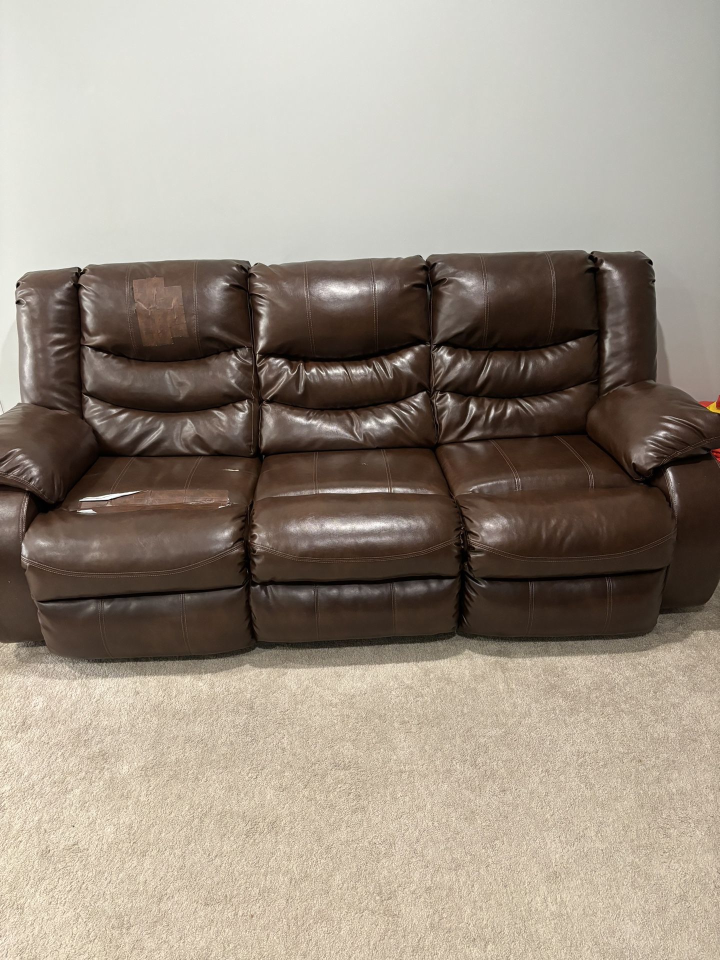 Full Size, Reclining, Faux Leather Couch